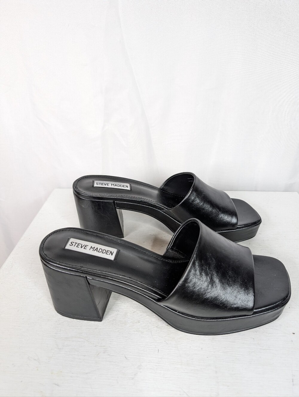Steve Madden Islah Faux Leather Black Chunky Platform Sandals - Size 9.5 - Picture 2 of 9